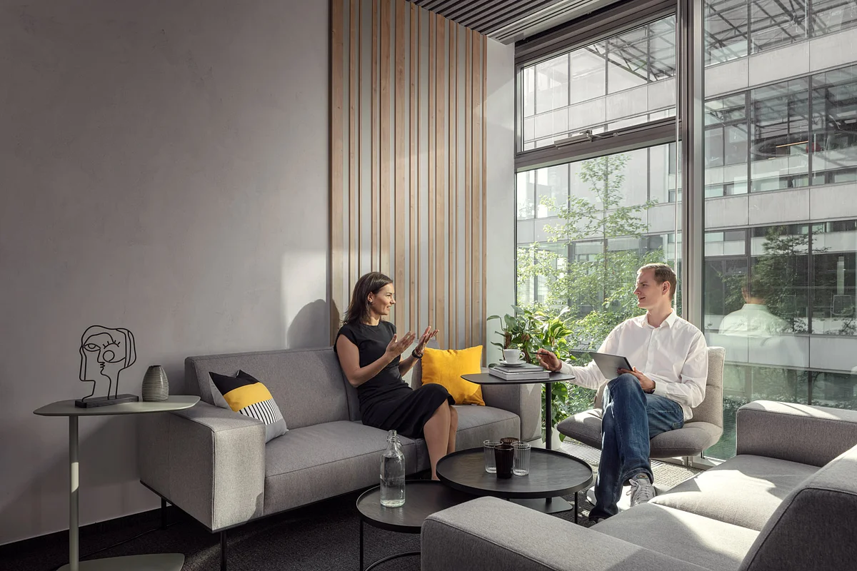 Open coworking area with hot desks